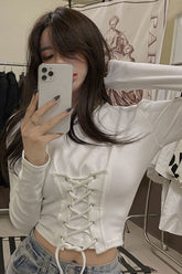 Camisas sexis de manga larga con cuello redondo y vendaje